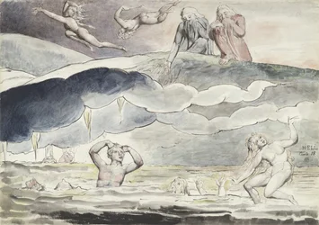 Dante e Virgilio che guardano nel Fossato degli Adulatori, illustrazione per la "Divina Commedia" di Dante Alighieri, 1824-27